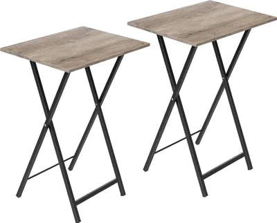 Image de Table d'appoint pliante, set de 2, style industriel, gris-noir