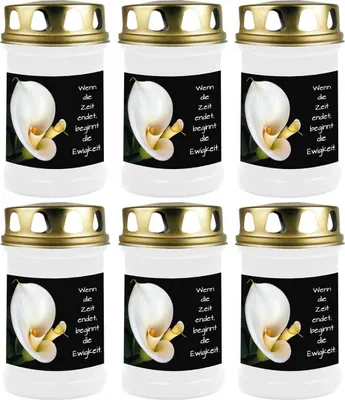 Zdjęcie produktu dla Świeca Grave biała 6-pak, czas palenia: 48 godzin (na świecę), motyw: Calla