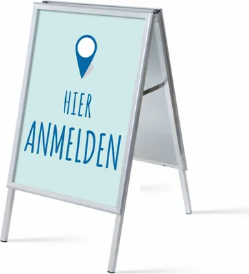 Produktbild von Showdown Kundenstopper - DIN A1 - Komplett-Set - Hier Anmelden Deutsch - Blau/Schwarz
