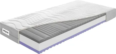 A cutaway view of a mattress showing its internal layers.