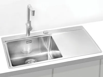 Produktbild von ALVEUS Spüle PURE 50 Becken links mit Flachrand und Drehexcenterbedienung / Edelstahlspüle / Flächenbündig