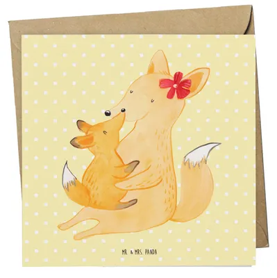 Produktbild von Mr. & Mrs. Panda Grußkarte Fuchs Mama - Gelb Pastell - Geschenk, doppelkarte, Schoß, Umarmen, anlasskarte, Klappkarte, Glückwunschkarte, faltkarte, Muttertag, Mutter