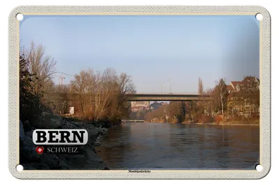 Produktbild von Blechschild Reise Bern Schweiz Monbijoubrücke Fluss 18x12cm Schild