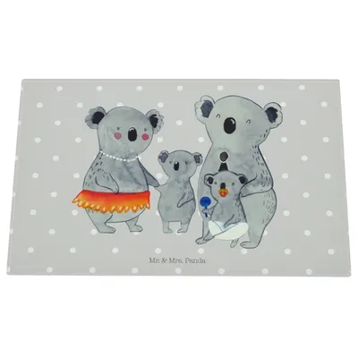 Produktbild von Mr. & Mrs. Panda Hackbrett Koala Familie - Grau Pastell - Geschenk, Muttertag, Koalas, Glas Schneideplatte, schneidbrett, schneidunterlage, Schneidebrett, Mama, Family