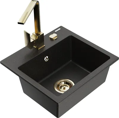 Produktbild von Mexen Milo 1-Becken-Granit-Spüle mit Mischbatterie Rita, Schwarz/Gold metallisch - 6505-75-670300-50