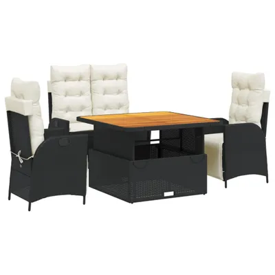 Immagine prodotto di vidaXL Set da pranzo da giardino 4 pezzi con cuscini in polirattan nero