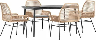 Produktbild von 5-tlg. Garten-Essgruppe mit Kissen Braun Poly Rattan Glas