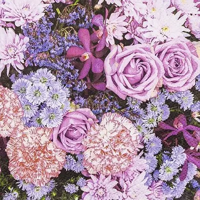 Produktbild von 20 kleine Cocktailservietten Lilac Flowers - Blumen in rosa und flieder 25x25cm
