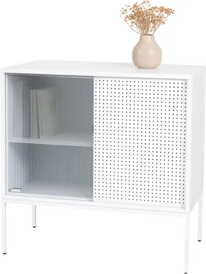 Produktbild von Kommode HWC-O90, Schrank Sideboard Highboard, Industrial Staufächer Schiebetüren Metall 85x80x45cm  weiß