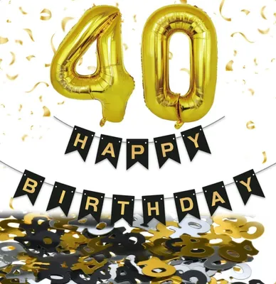 Produktbild von Aufblasbares Partyzubehör 40 Geburtstag Deko-Set, happy Birthday Girlande, Folienballons + Schwarz Gold Konfetti