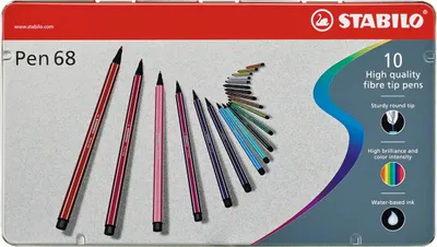 Produktbild von Premium-Filzstift - STABILO Pen 68 - 10er Metalletui - mit 10 verschieden Farben