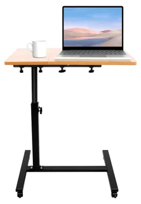 Produktbild von Mobiler Betttisch mit Rollen, höhenverstellbarer Beistelltisch, kleiner Laptoptisch mit neigbarer Tischplatte für Wohnzimmer, Schlafzimmer, Pflegebett