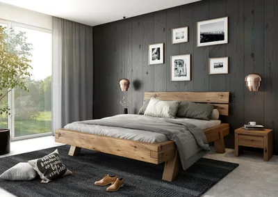 Produktbild von Massivholzbett >Heinrich< Eiche Massiv Innenmaß 180x200cm - Stellmaß 204x85x218 cm B/H/T