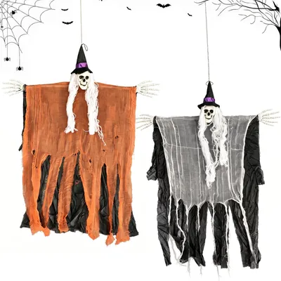 Halloween-Dekoration, 2 hängende Skelette mit Leuchtaugen, 93x80 cm