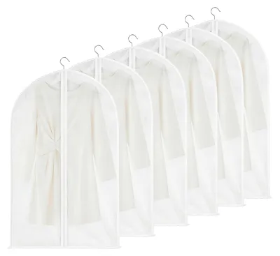 Image de Sacs de rangement pour costumes, lot de 6, 60 x 100 cm, sacs transparents avec fermeture à glissière, résistants à la poussière, à l'humidité et à la moisissure, pour costumes, vestes, chemises et autres vêtements.