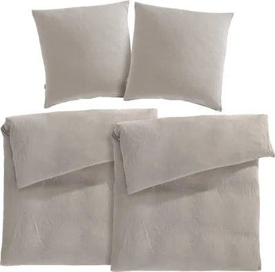 Produktbild von Pure Label Musselin Bettwäsche 135x200 4 teilig bestehend aus Bettbezug 135 x 200 cm 2er Set + Kissenbezug 80x80 cm 2er Set aus Baumwolle in Taupe