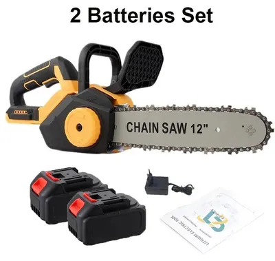 Image de Scie à chaîne électrique sans fil - Modèle 344H - Moteur sans balais - 20 V - 800 W - 6000 tr/min - Profondeur de coupe de 25 cm - 2 batteries
