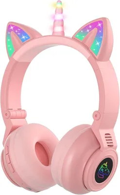 Produktbild von Kopfhörer, kabellose/kabelgebundene Kinder kopfhörer Mädchen mit LED-licht, Kopfhörer Kinder über Ohr mit Mikrofon und SD-Kartensteckplatz