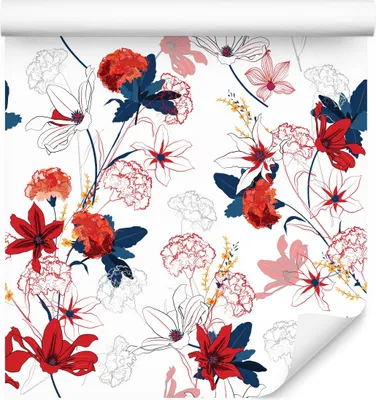 Produktbild von 10m VLIES TAPETE Rolle Dekorative BLUMEN Blätter als gemaltes Muster für Wohnzimmer und Schlafzimmer 6487
