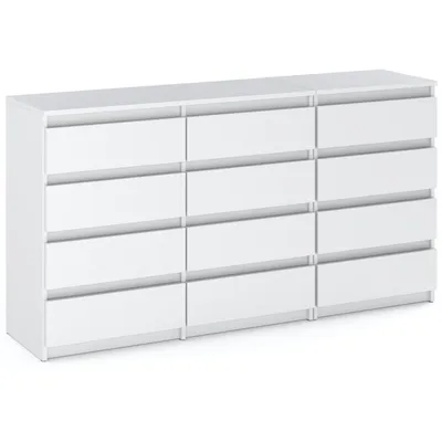Zdjęcie produktu dla STIV Möbel | Komoda z 12 szufladami (8+4) | Biały Mat | 180 cm | nowoczesna i bez uchwytów | Sypialnia & Salon