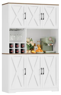 Productafbeelding van Keukenkast, buffetkast, servieskast, 106x180 cm, wit, met 6 deuren en een afneembaar flessenrek