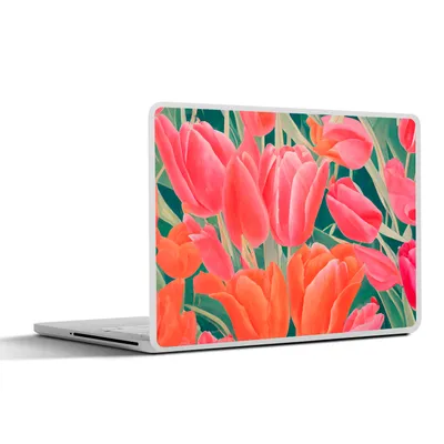 Produktbild von MuchoWow® Laptop Aufkleber Sticker Cover Tulpen - Blumen - Rosa - Rot - Kunst 36.5x27.5 cm - Laptop-Sticker