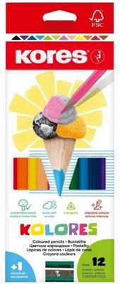 Immagine prodotto di Kores BB93312 Matite colorate triangolari Kores "Kolores", confezione da 12 pezzi
