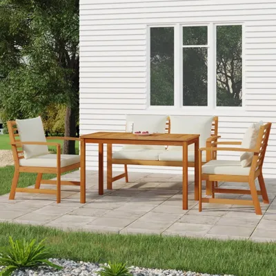 Immagine prodotto di Set da pranzo da giardino 4 pezzi con cuscini in legno massiccio di acacia - mobili da giardino 3154978
