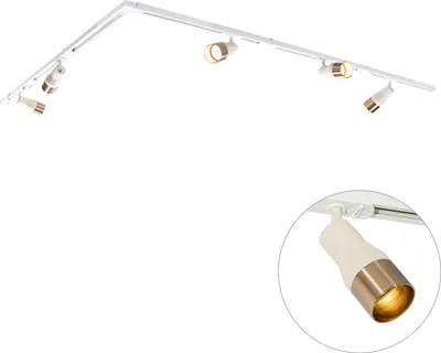 Produktbild von QAZQA - Modern Modernes Schienensystem I Spotlight I Deckenspot I Deckenstrahler I Strahler mit 5-flammig Spot I Spotlight I Deckenspot I Deckenstrahler I Strahler I Lampe I Leuchten Beige mit Gold I