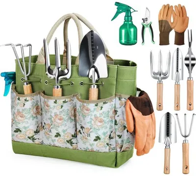 Produktbild von Unyqoos ® 9-teiliges Tuingereedschapsset mit praktischer Aufbewahrungstasche für Gartenliebhaber