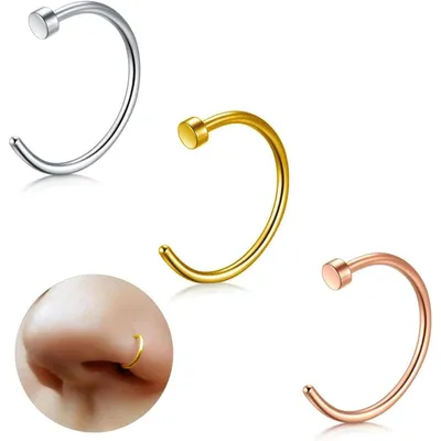 Image de Kit de piercings nasaux factices Titan, 3 pièces, calibre 20G, longueur 6/8/10 mm, couleurs : noir, or, argent