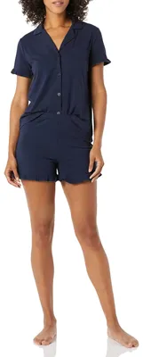 Produktbild von A. Essentials Damen Pyjama-Set Aus Baumwollmodal Mit Paspelierung Und Gekerbtem