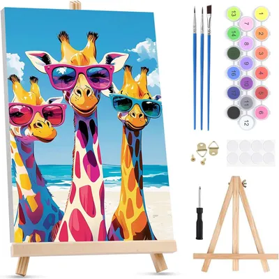 Produktbild von Malen nach Zahlen 20 x 30 cm, mit Staffelei, Giraffen, für Wanddekoration