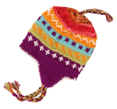 Produktbild von Wollmütze mit Ohrenklappen, Norwegermütze, Wintermütze - Lila/bunt, Uni, Mehrfarbig, Wolle, Mützen, Hüte