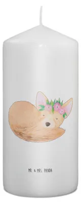 Produktbild von Mr. & Mrs. Panda Kerze Wüstenfuchs Blumen 15 x 7 cm - Weiß - Geschenk, Blumenkranz, Blockkerze, Wüste, Wachskerze, Glücklich, Afrika, Erinnerungslicht, Stumpenkerze