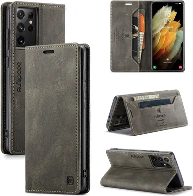Produktbild von Samsung Galaxy S21 Ultra 5G Brieftasche Hülle, Retro Kunstledertasche Stand Schutzhülle für Samsung Galaxy S21 Ultra 5G Kupfer