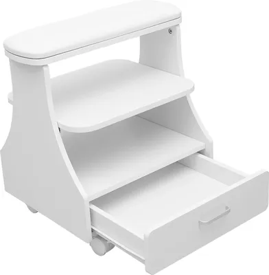 Image de Repose-pieds pour pédicure - Chariot à ongles et tabouret à roulettes - Pour manucure et pédicure - Pour salon de beauté - Montage requis - Blanc