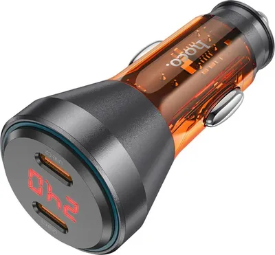 Produktbild von HOCO Autoladegerät 2 x Typ C 30W mit Display PD60W NZ12C orange