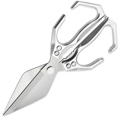 Produktbild von Küchenschere,25cm Multifunktions Haushaltsschere, 3CR13 Edelstahl,3.5 mm Dicke,Aluminium Griff,Walnuss Clip Design,Ergonomisch,Silber