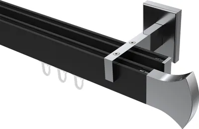 Produktbild von Interdeco Innenlaufstange / Gardinenstange mit Innenlauf Schwarz / Chrom, Typ Smartline Conex (Rundung), 14x35 mm 2-läufig, 100 cm