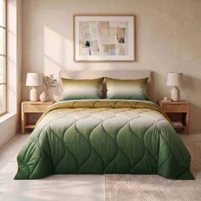 Produktbild von Sleep Comfy Sommerbettdecke 135x200 cm Grün mit Kissenbezug 60x70 cm – Leicht, Atmungsaktiv, Allergikerfreundlich, für Zuhause & Camping