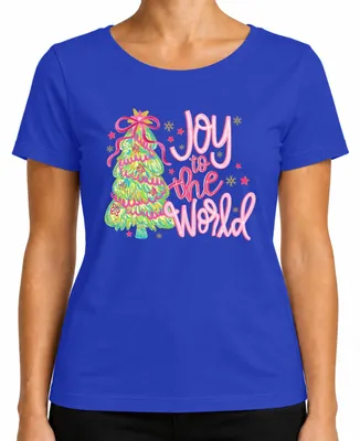 Produktbild von Joy to the World Weihnachtsbaum Pink Glitzer Weihnachten Christmas Damen T-Shirt, Blau, L