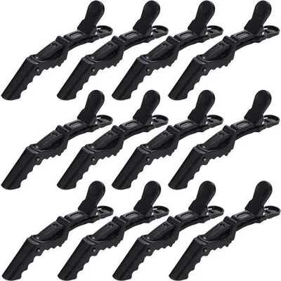 Image de Lot de 12 pinces à cheveux professionnelles, en plastique, noires, larges, antidérapantes