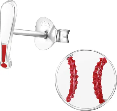 Produktbild von Ohrstecker 925 Sterling Silber mit Baseball und Schläger