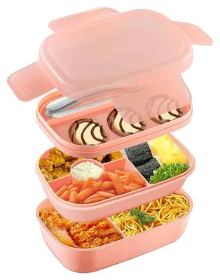 Obrázek produktu pro Bento Box pro dospělé, obědový box s příborem, stohovatelný, nepropustný, obědový box Bento Box na stolování, do práce, na piknik, 21,5*14,5*10 cm