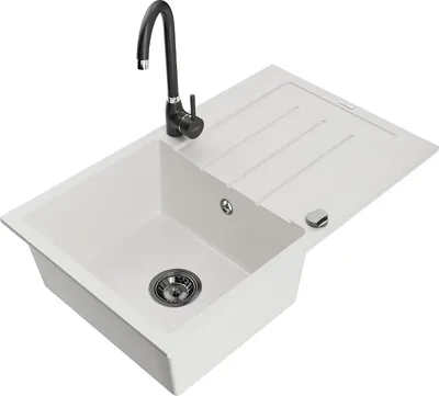 Image de Mexen Bruno Evier 1 bac en granit avec égouttoir et mitigeur Telma, blanc - 6513-20-670200-70