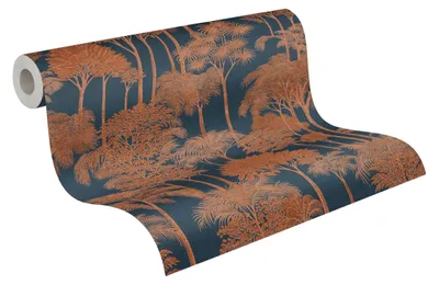 Produktbild von A.S. Création Palmenblatt-Vliestapete – Blau, Braun – 10,05 x 0,53 m