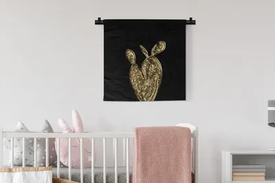 Produktbild von MuchoWow® Wandteppich Wandbehang Kaktus - Gold - Pflanzen 60x60 cm Tapisserie Dekoration Wandtuch - Dekorationen - Wand Decke