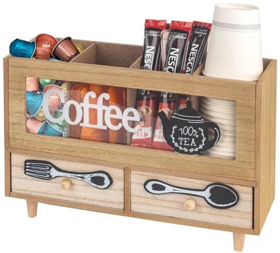 Immagine prodotto di Azomor: elegante contenitore in legno naturale per accessori da caffè e tè