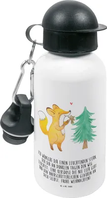 Produktbild von Mr. & Mrs. Panda Trinkflasche Fuchs  Weihnachtsbaum - Weiß - Geschenk, Weihnachten, Wintermotiv, outdoor, Kita, Schlittschuh, Weihnachtsmann, Wasserflasche, Kinder